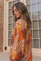 Autumn Patchwork Boho Blouse in Rust - Charming Charlie
