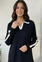 Varsity Vibes Notched Collar Black Top - Charming Charlie