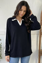 Varsity Vibes Notched Collar Black Top - Charming Charlie