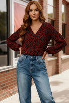 Tangerine Blooms V Neck Blouse - Charming Charlie