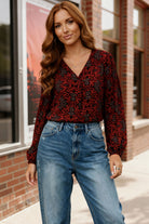 Tangerine Blooms V Neck Blouse - Charming Charlie