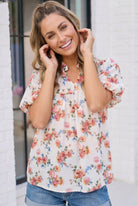 Blooming With Joy Ivory Floral Puff Sleeve Top - Charming Charlie