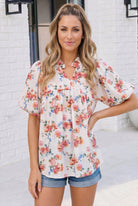Blooming With Joy Ivory Floral Puff Sleeve Top - Charming Charlie