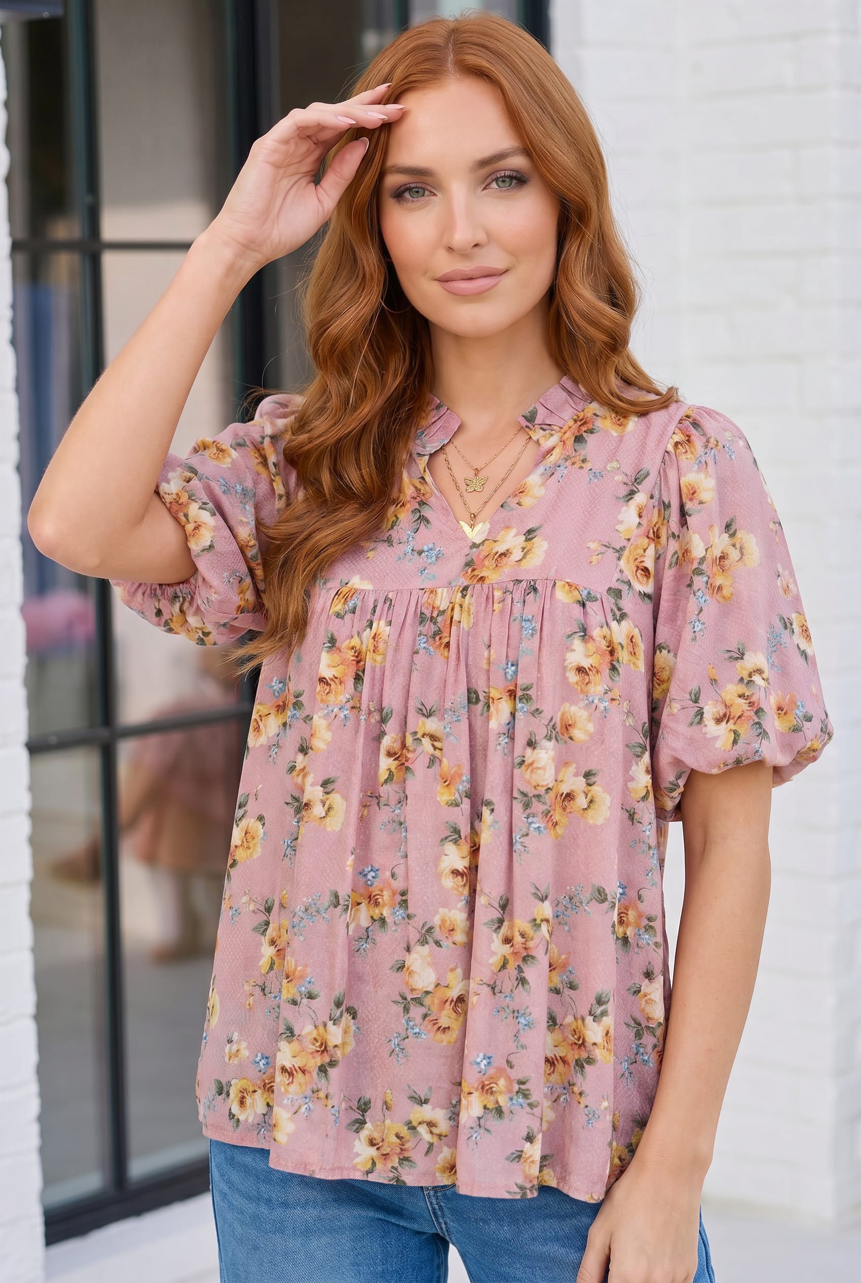 Blooming With Joy Rose Floral Puff Sleeve Top - Charming Charlie