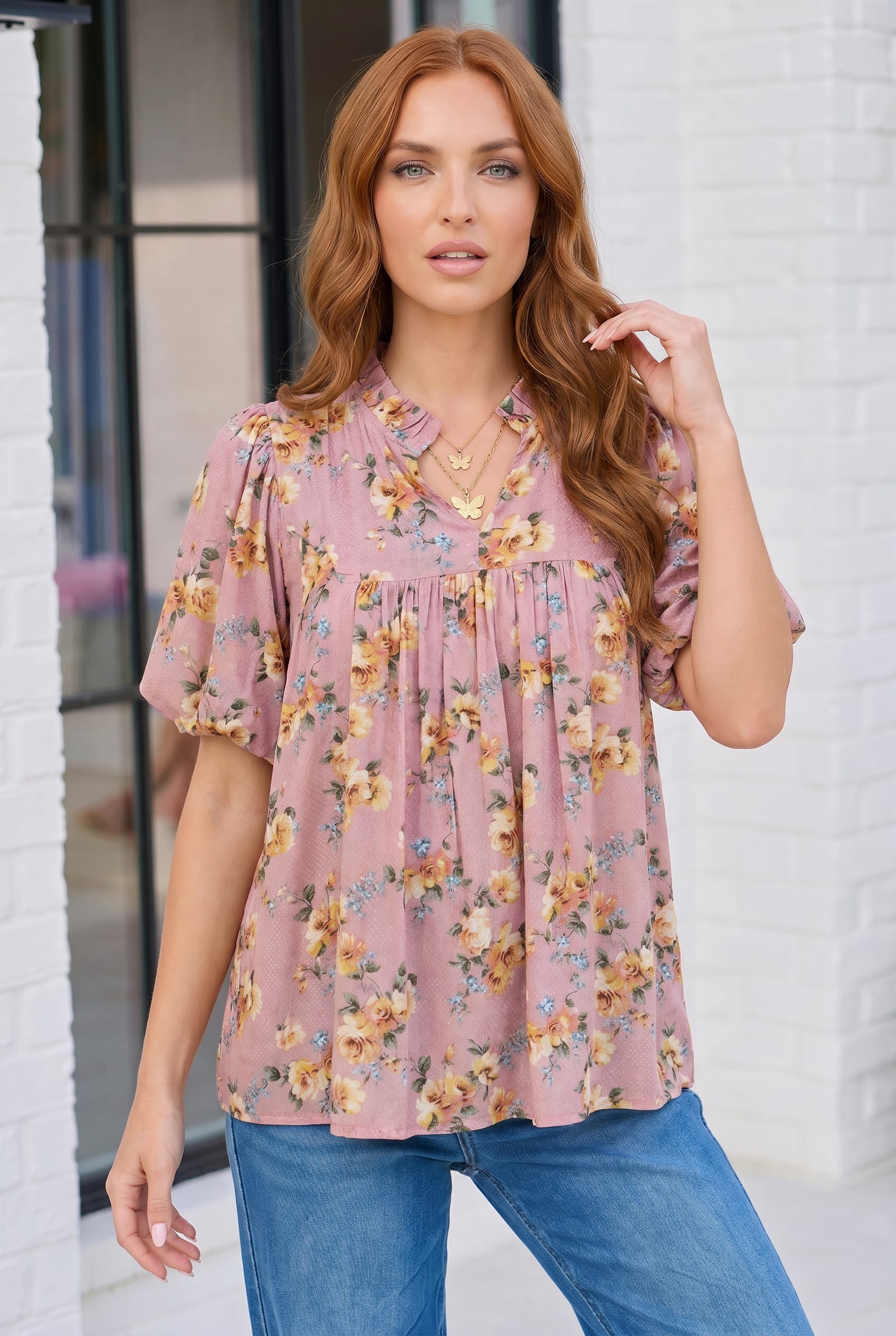 Blooming With Joy Rose Floral Puff Sleeve Top - Charming Charlie