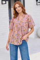 Blooming With Joy Rose Floral Puff Sleeve Top - Charming Charlie