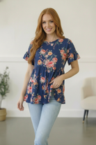 In the Navy Meadows Tiered Babydoll Top - Charming Charlie