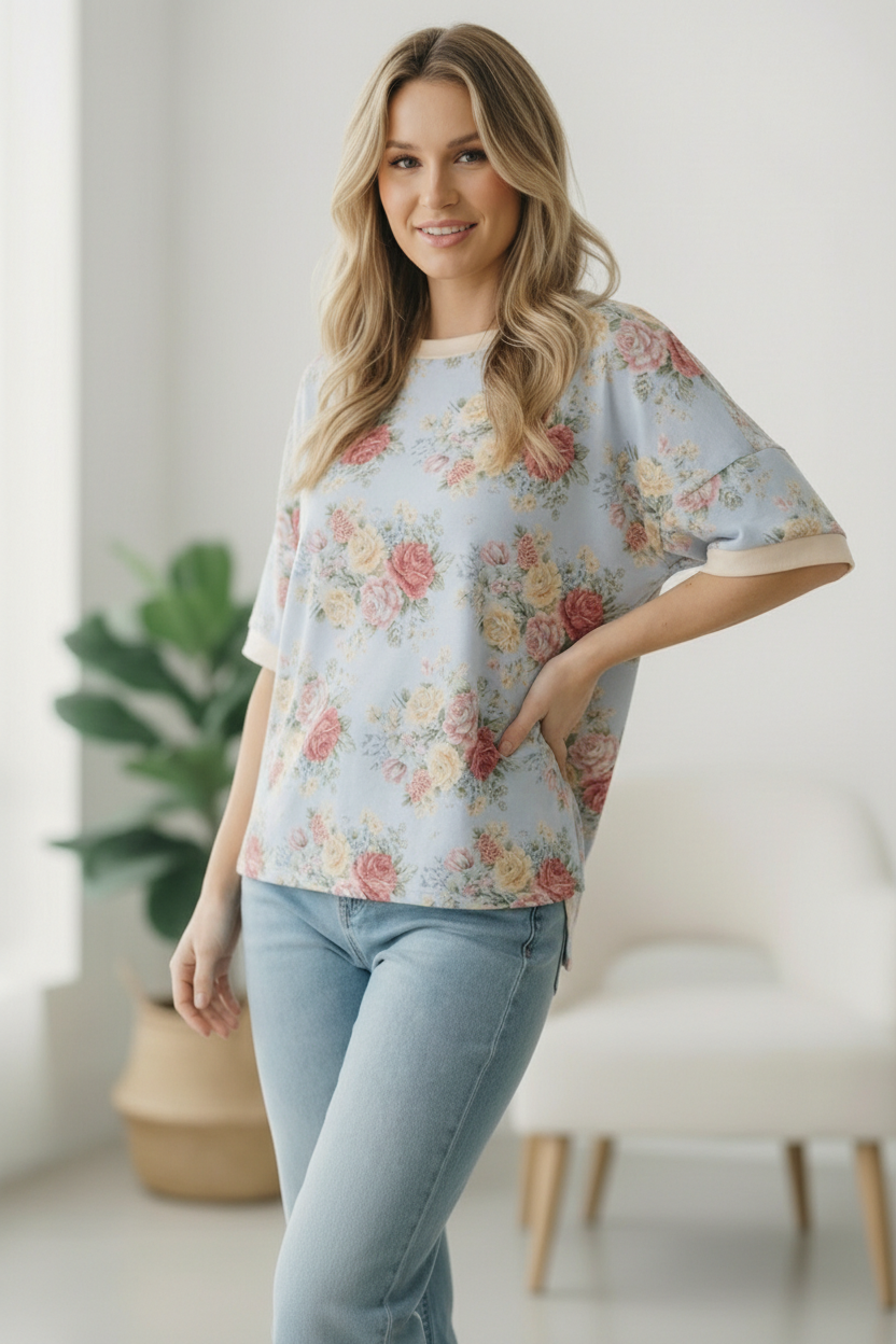 Vintage Bloom Light Blue Boyfriend Tee - Charming Charlie