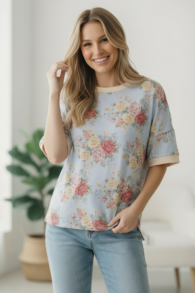 Vintage Bloom Light Blue Boyfriend Tee - Charming Charlie