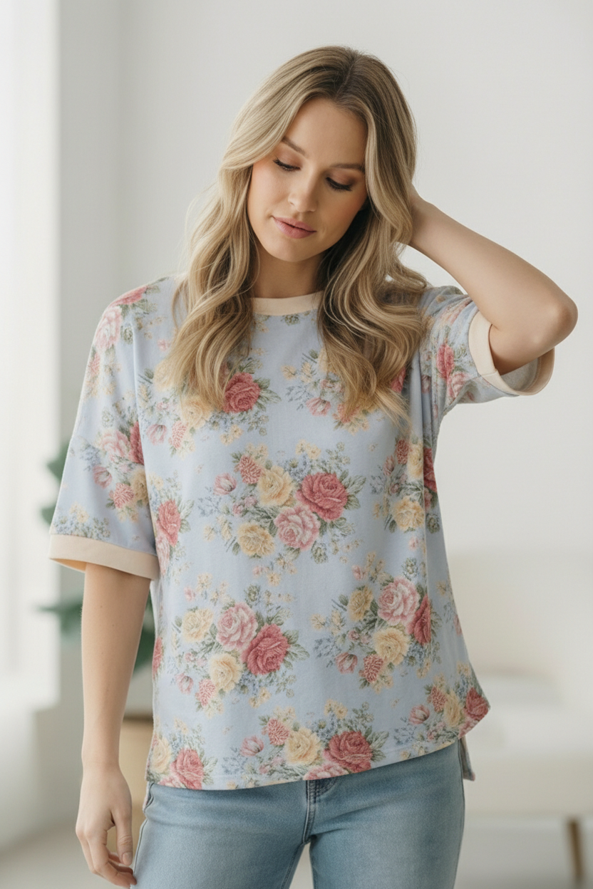Vintage Bloom Light Blue Boyfriend Tee - Charming Charlie