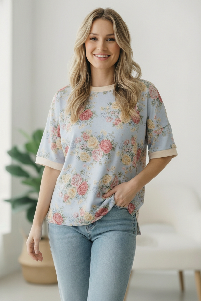 Vintage Bloom Light Blue Boyfriend Tee - Charming Charlie