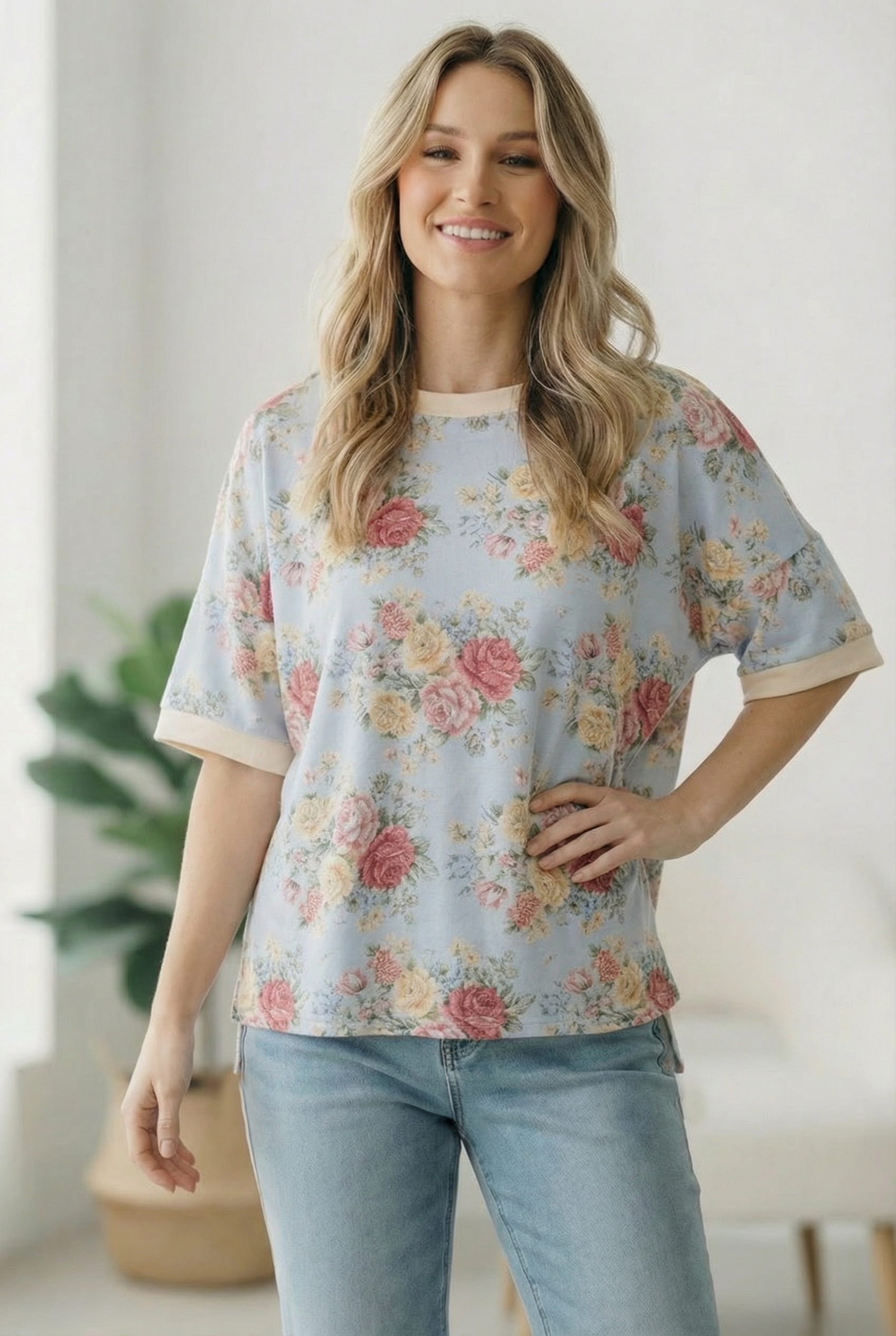 Vintage Bloom Light Blue Boyfriend Tee - Charming Charlie