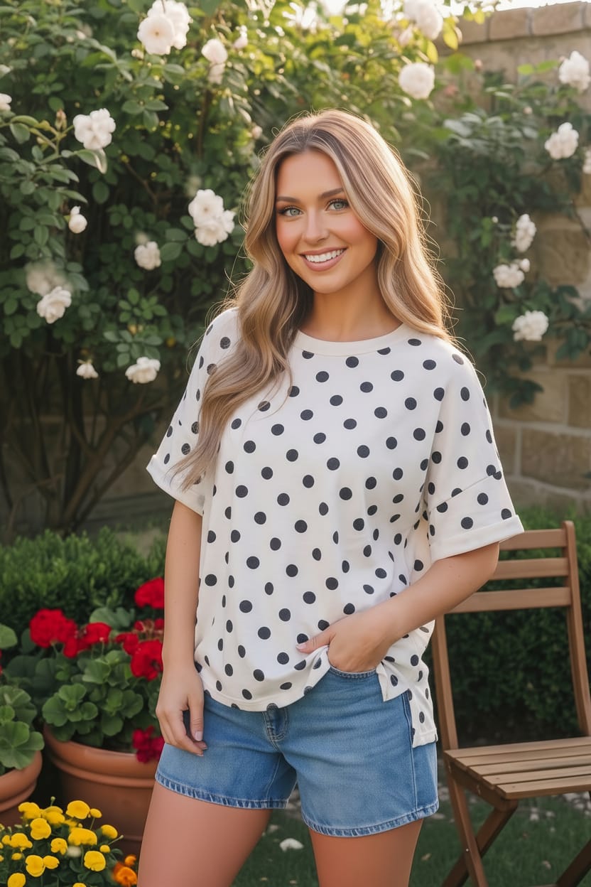 Dot to Dot Polka Print Boxy Tee - Charming Charlie