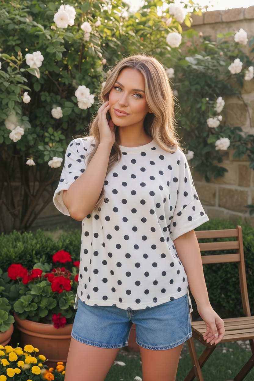 Dot to Dot Polka Print Boxy Tee - Charming Charlie