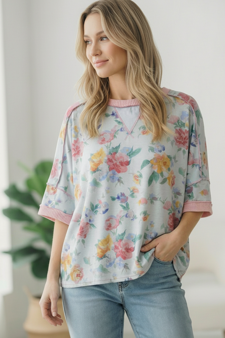 Rosey Teacup Ribbed Crewneck - Charming Charlie
