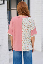 Patchwork Floral Ruffle Top in Pink and Blue - Charming Charlie