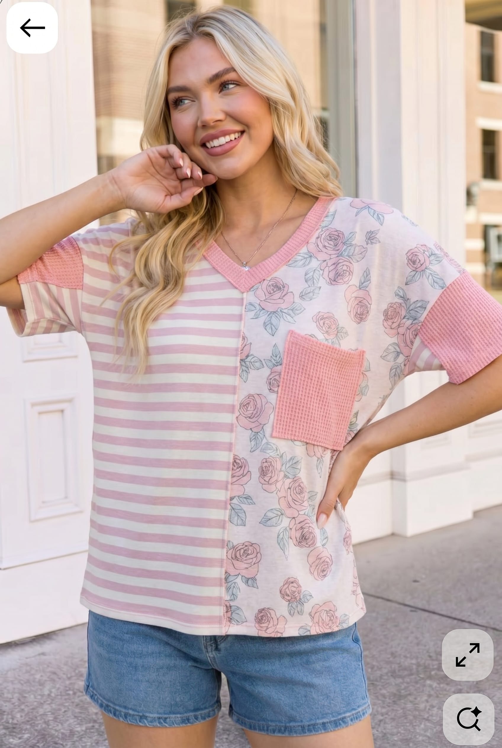 So Rosy Mixed Print V-Neck Top - Charming Charlie