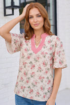 Rosy Garden Flutter Sleeve Blouse - Charming Charlie