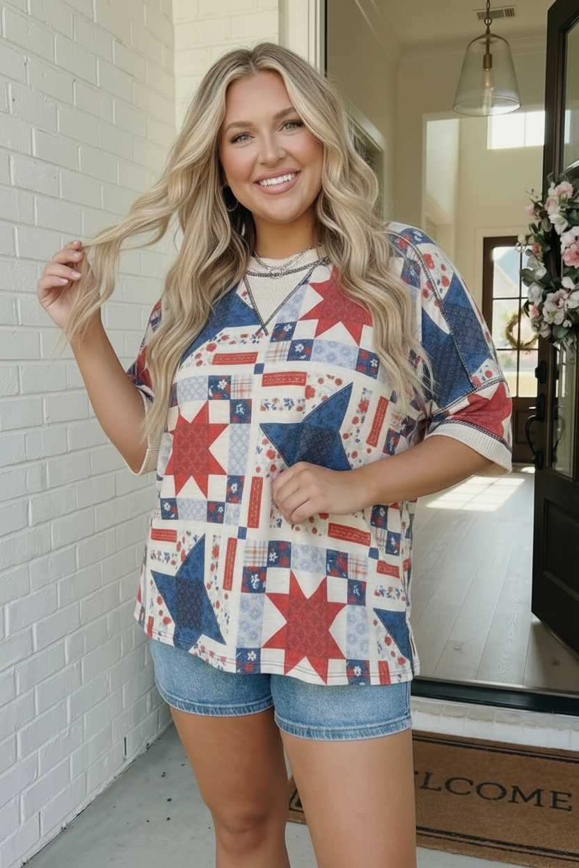 Stars and Patches Quilted Print Top - Charming Charlie