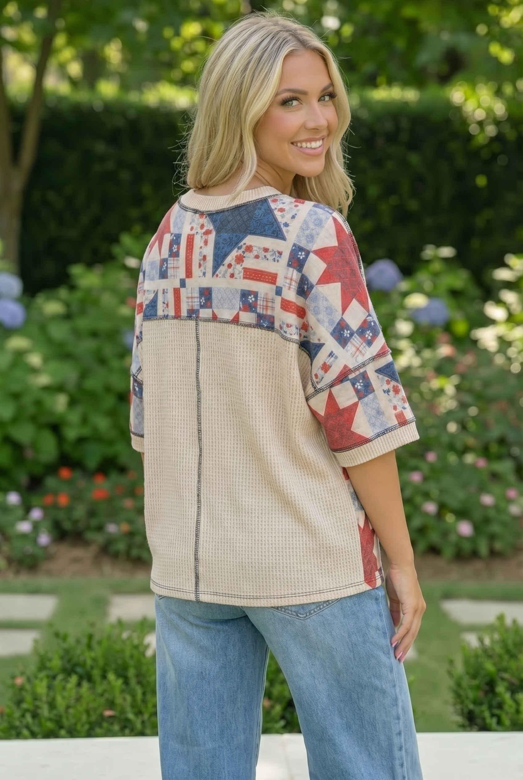 Stars and Patches Quilted Print Top - Charming Charlie