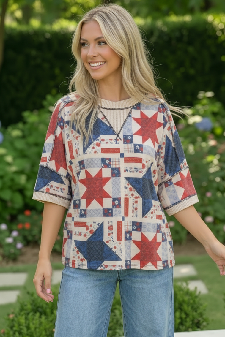 Stars and Patches Quilted Print Top - Charming Charlie