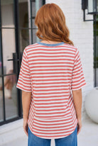 Retro Stripe Oversized Tee with Contrast Ribbed Neck - Charming Charlie