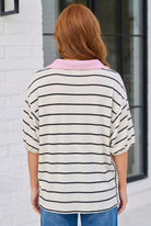 Stripe It Up Polo Tee in Ivory and Pink - Charming Charlie