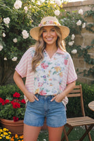 Strawberry Patch Floral and Stripe Mixed Top - Charming Charlie