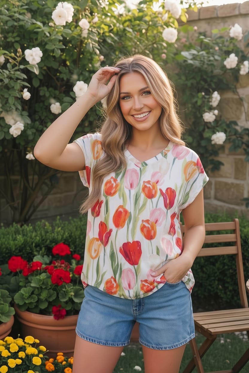 Tulip Garden Floral Print Top - Charming Charlie