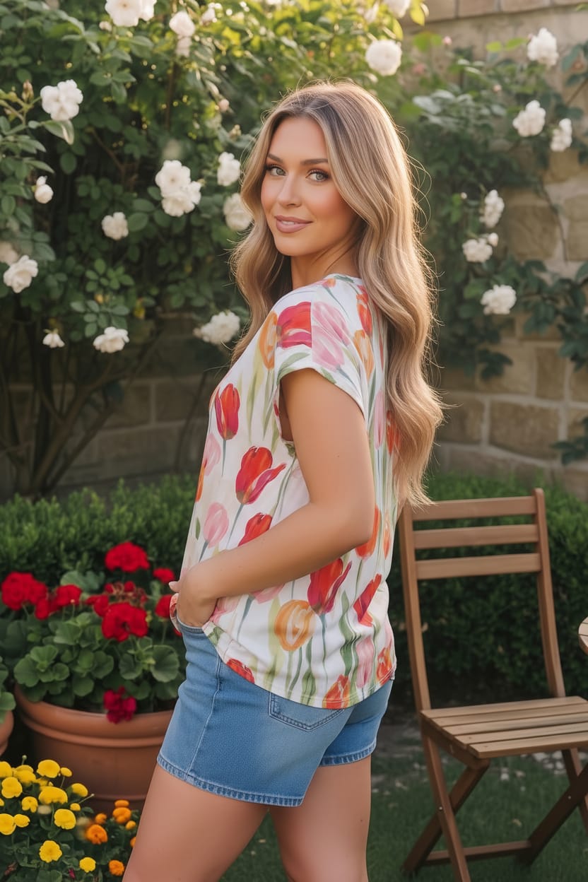 Tulip Garden Floral Print Top - Charming Charlie