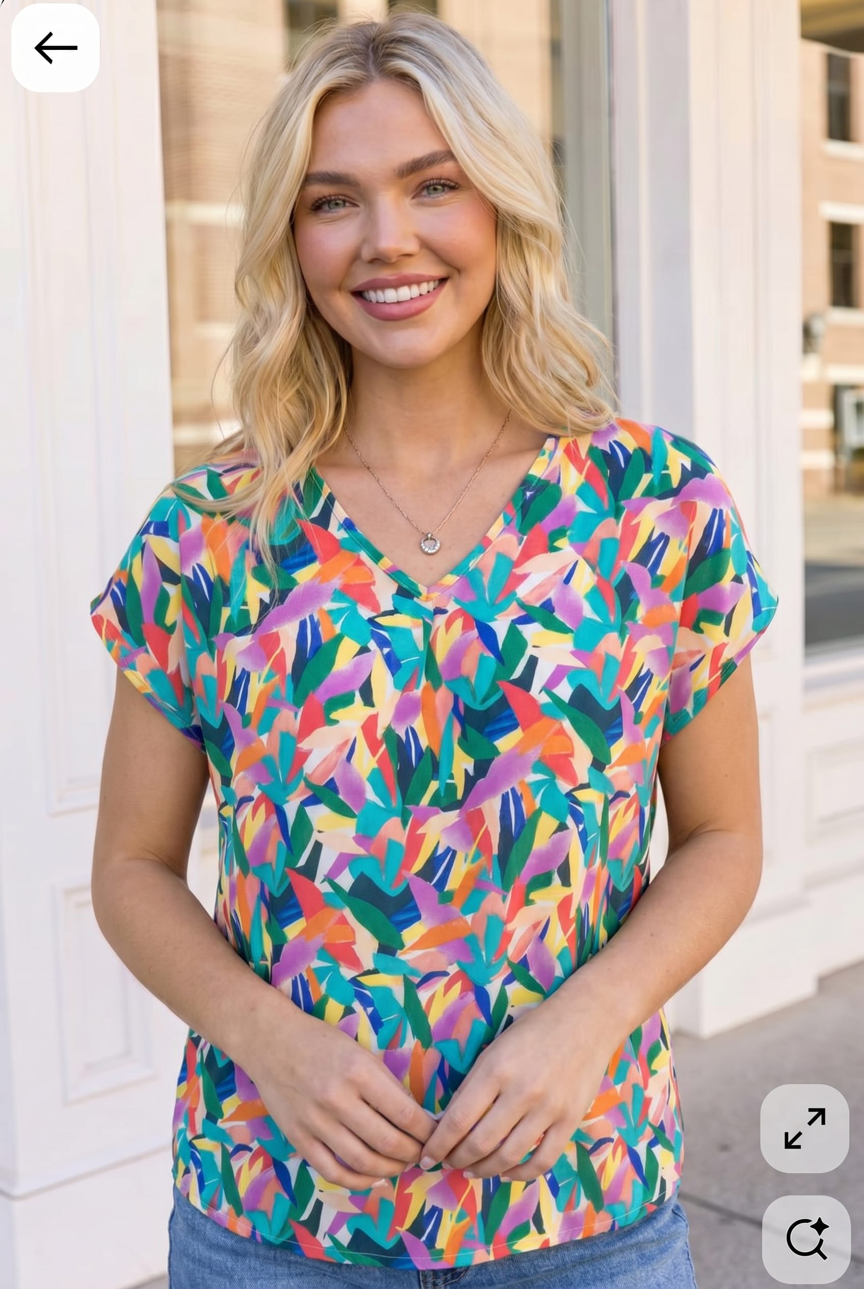 Tropical Pop Multicolor Print V-Neck Top - Charming Charlie