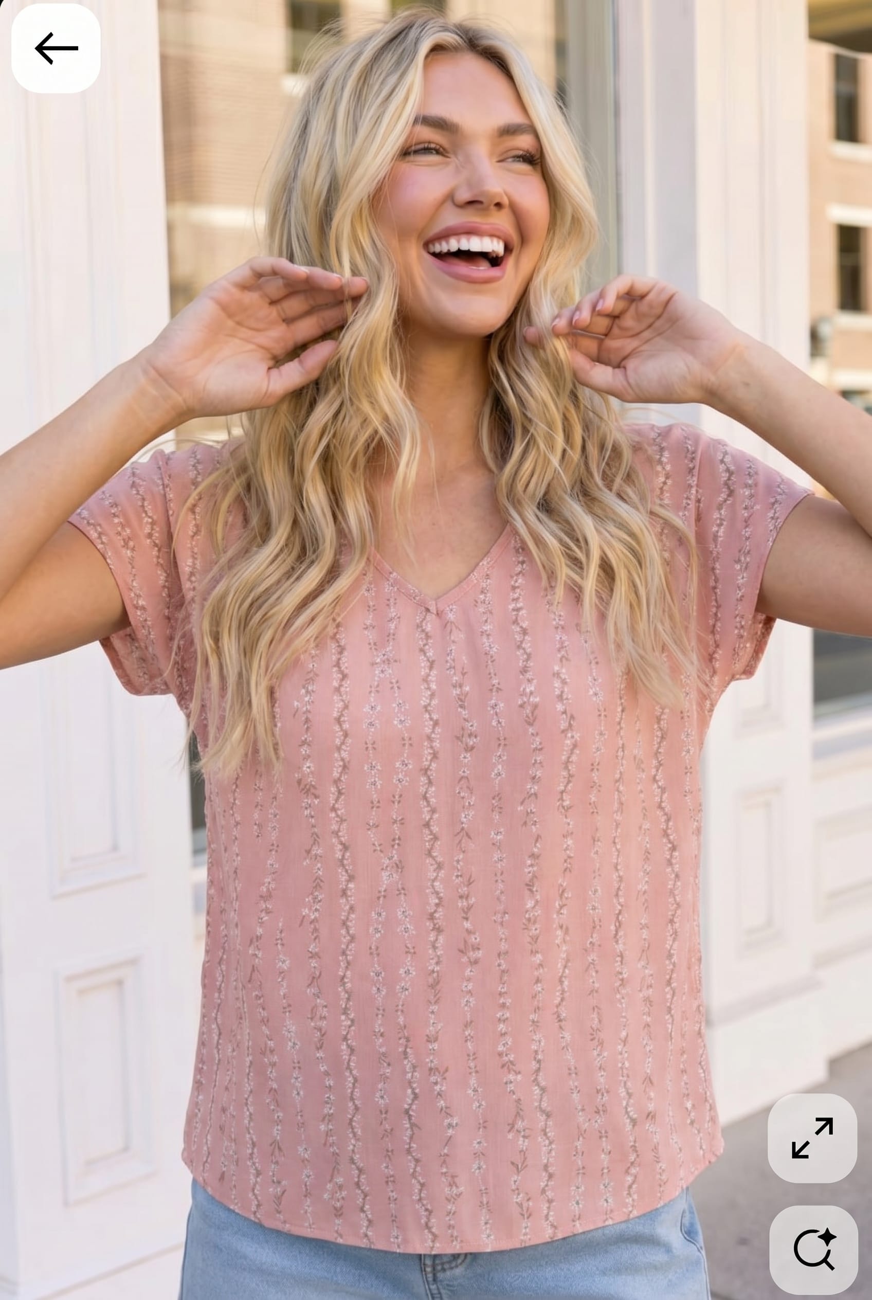 Coral Bloom Floral Stripe V-Neck Top - Charming Charlie