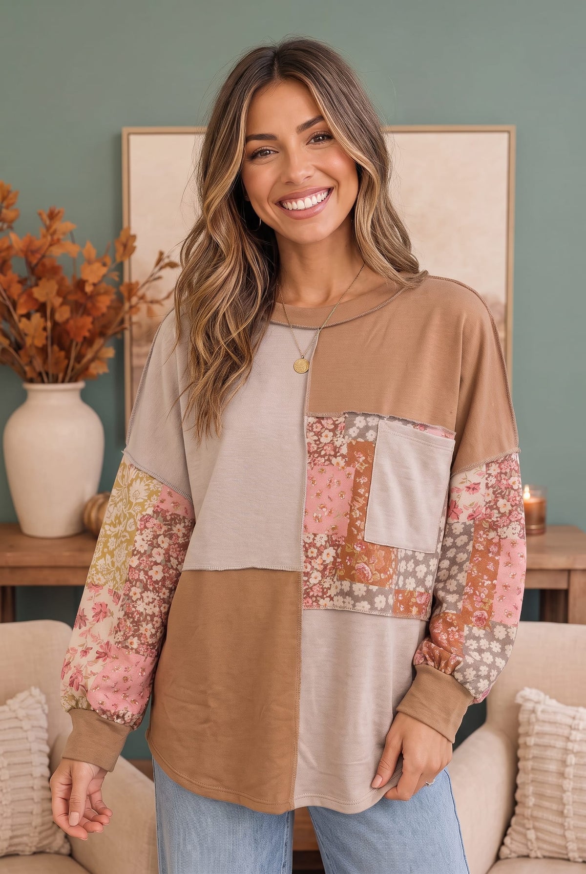 Neapolitan Patchwork Floral Colorblock Pullover - Charming Charlie