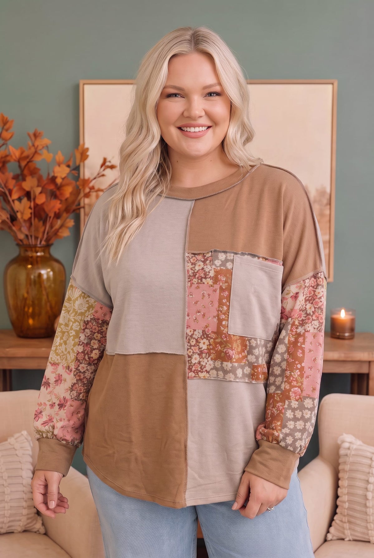 Neapolitan Patchwork Floral Colorblock Pullover - Charming Charlie