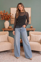 Dot to Dot Mesh Long Sleeve Top - Charming Charlie
