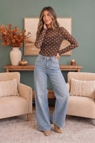 Dotted Dreams Sheer Mesh Mock Neck Top - Charming Charlie