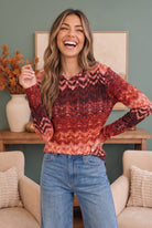 Zigzag Into Fall Burgundy Long Sleeve Top - Charming Charlie