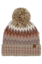 Beige C.C Multi Color Chevron Pom Beanie