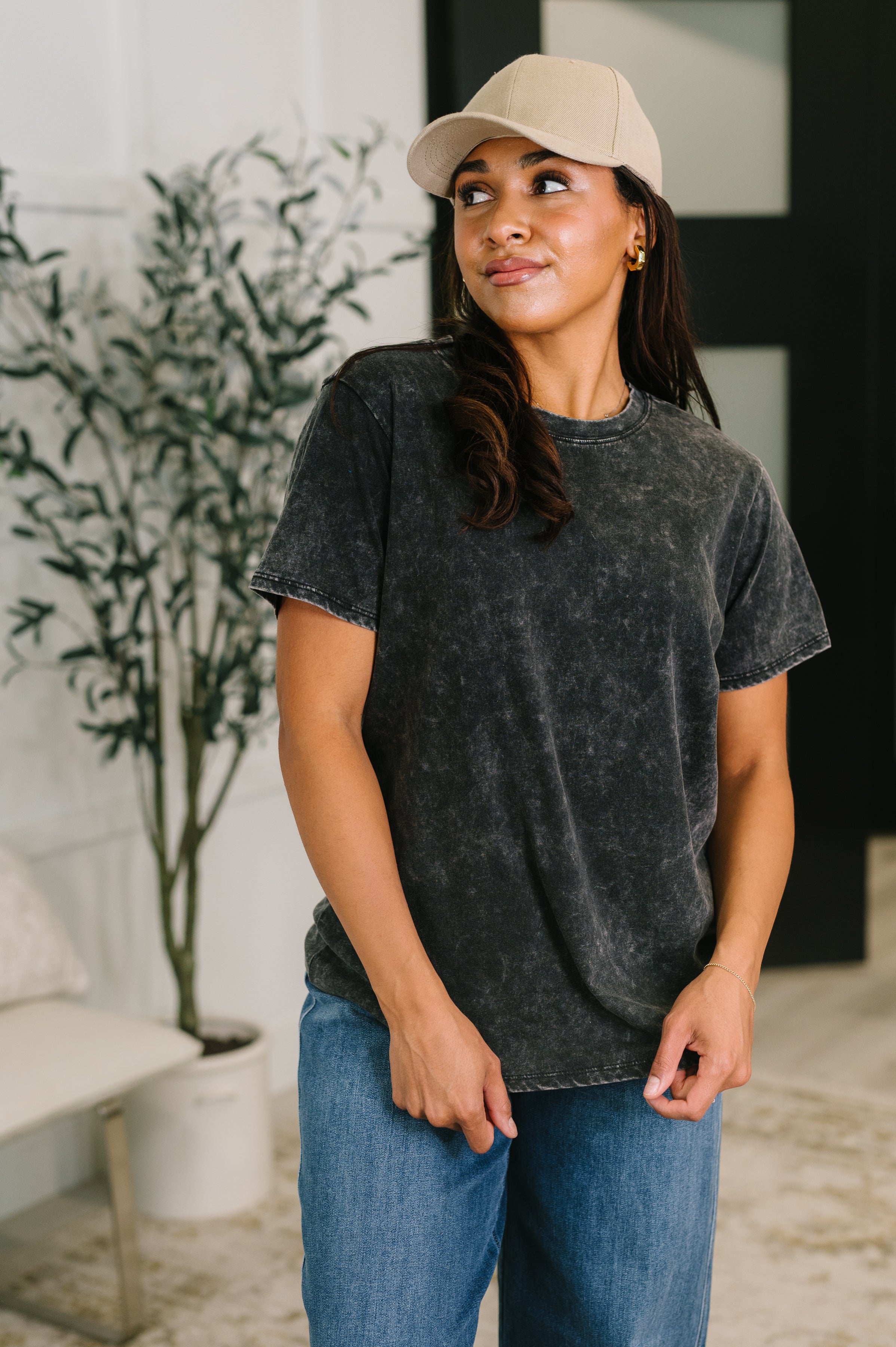 Had to Be There Mineral Wash Tee in Ash Black - Charming Charlie