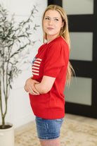 Hand Over Heart Graphic Knit Top in Red - Charming Charlie