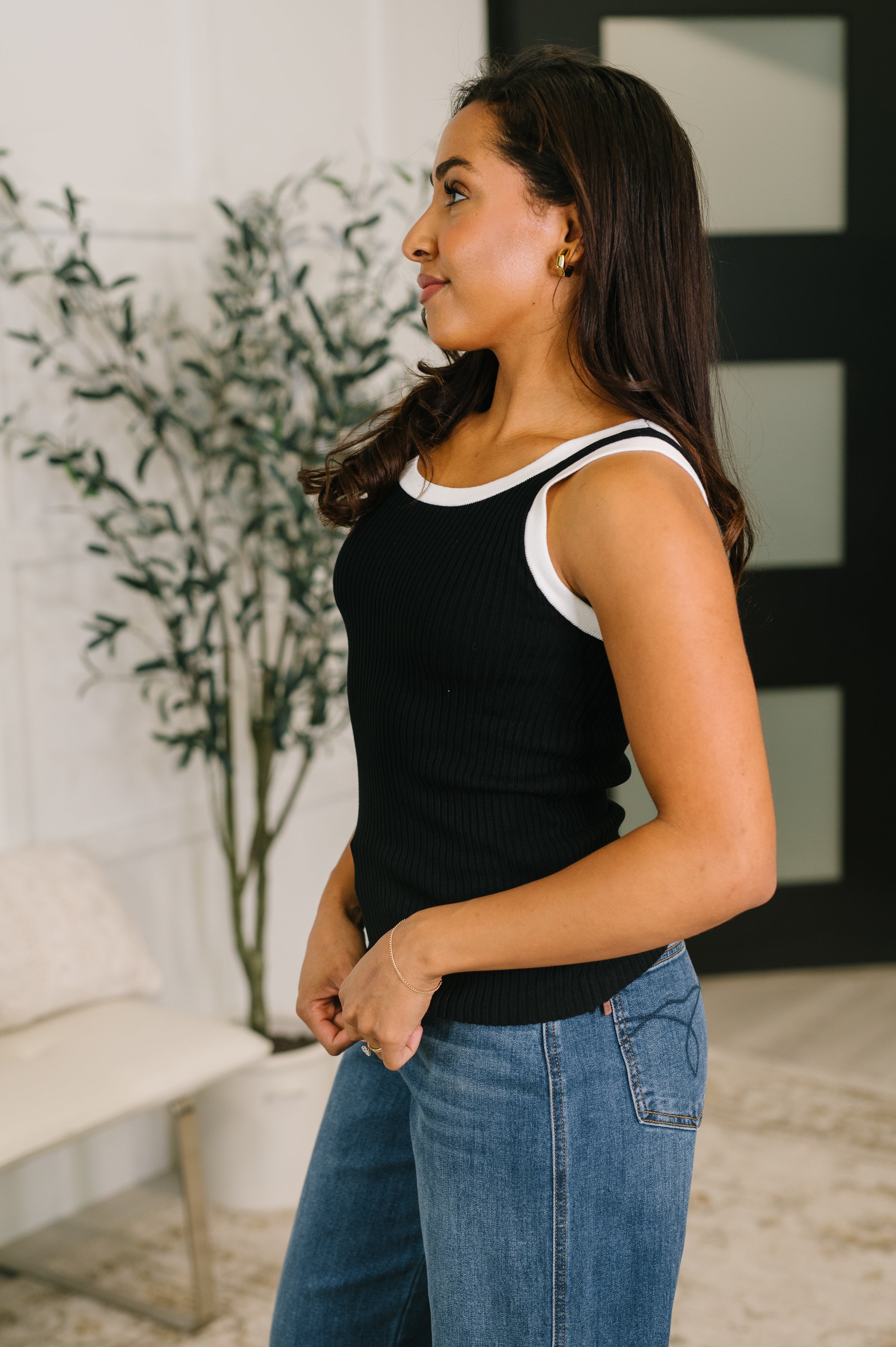 Handled It Contrast Trim Tank in Black - Charming Charlie