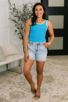 Handled It Contrast Trim Tank in Blue - Charming Charlie