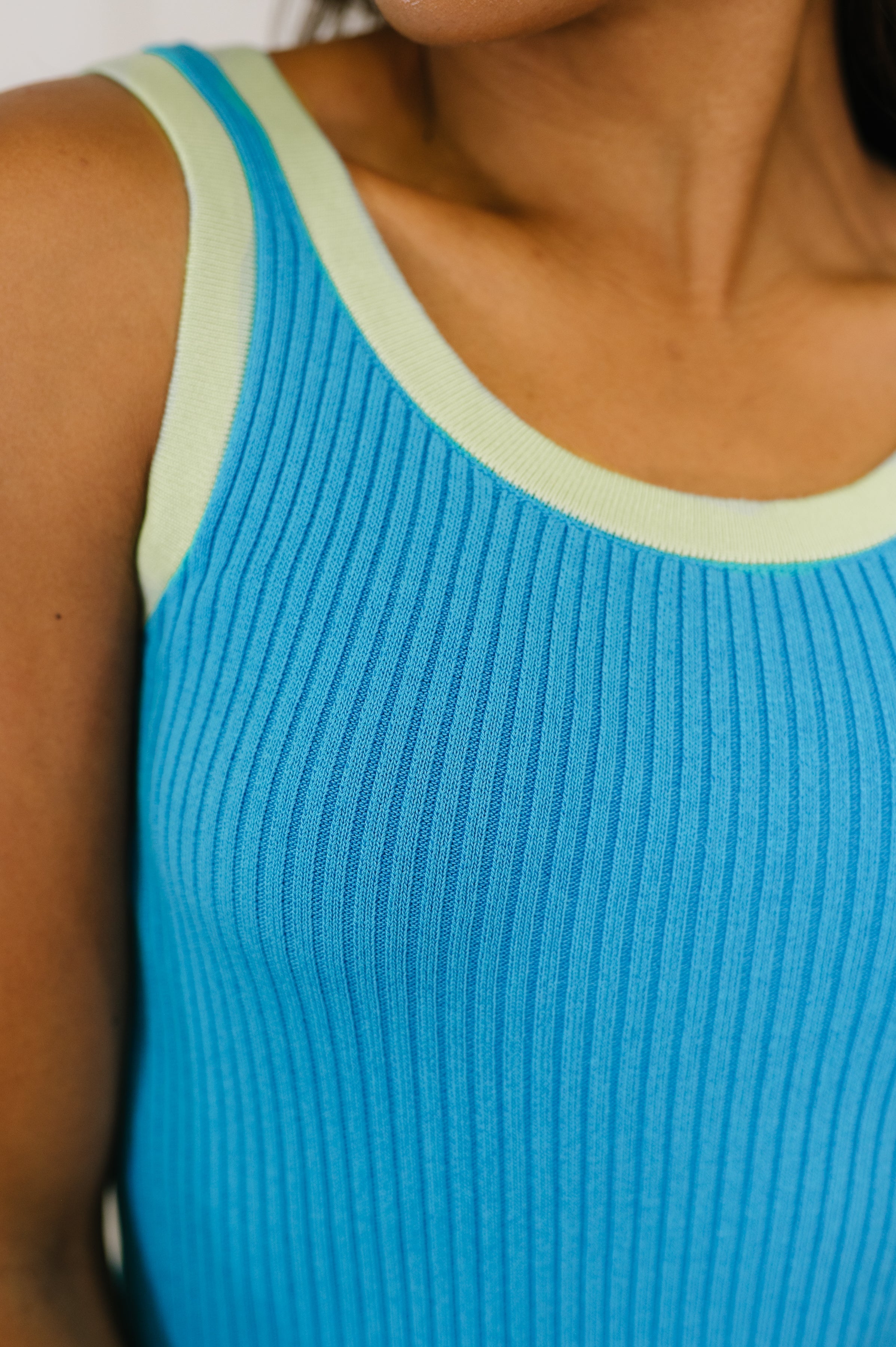 Handled It Contrast Trim Tank in Blue - Charming Charlie