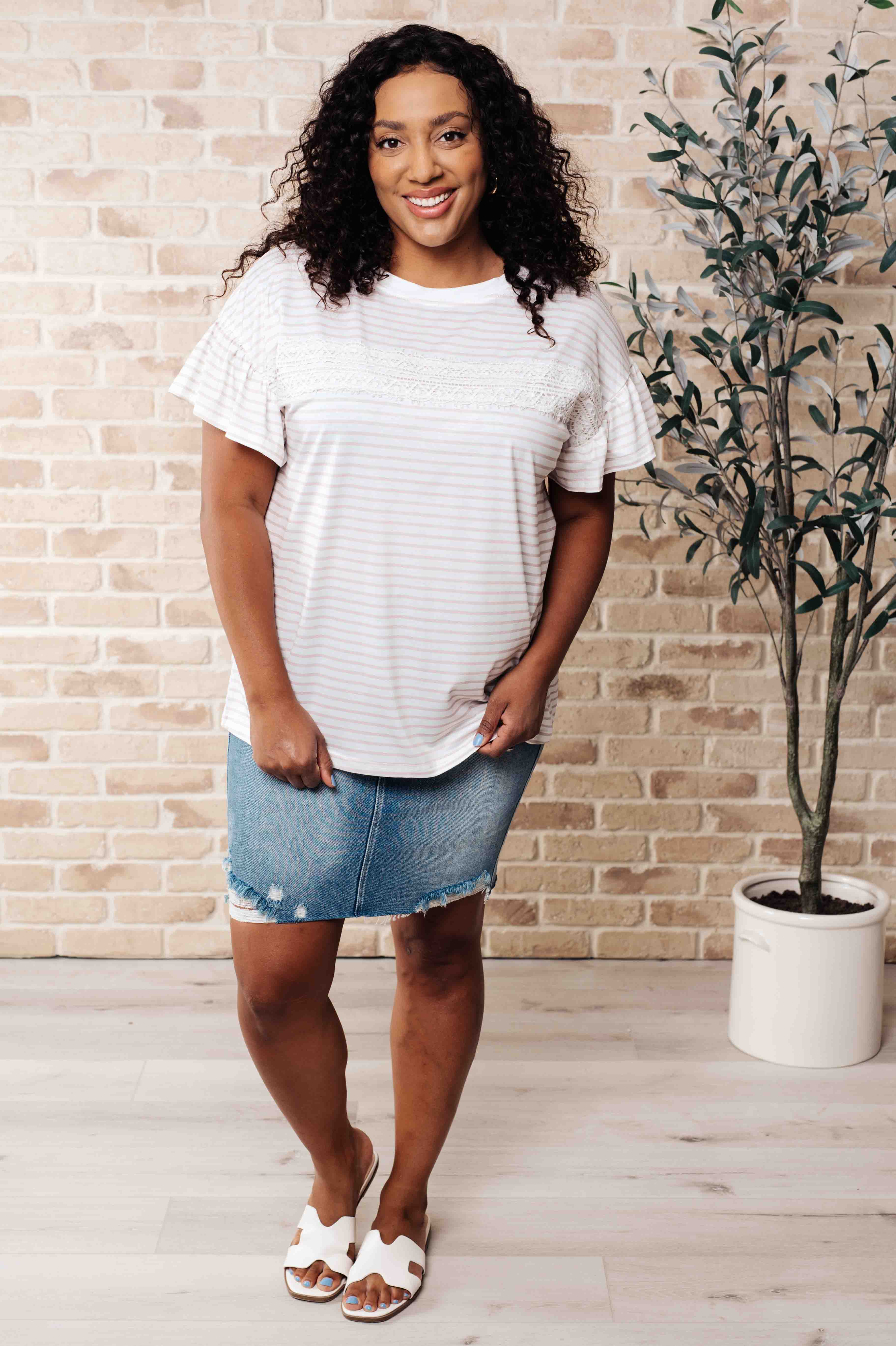 Hand to Hold Lace Detail Striped Top - Charming Charlie