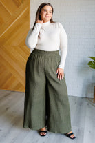 Harmony High Rise Wide Pants in Olive - Charming Charlie