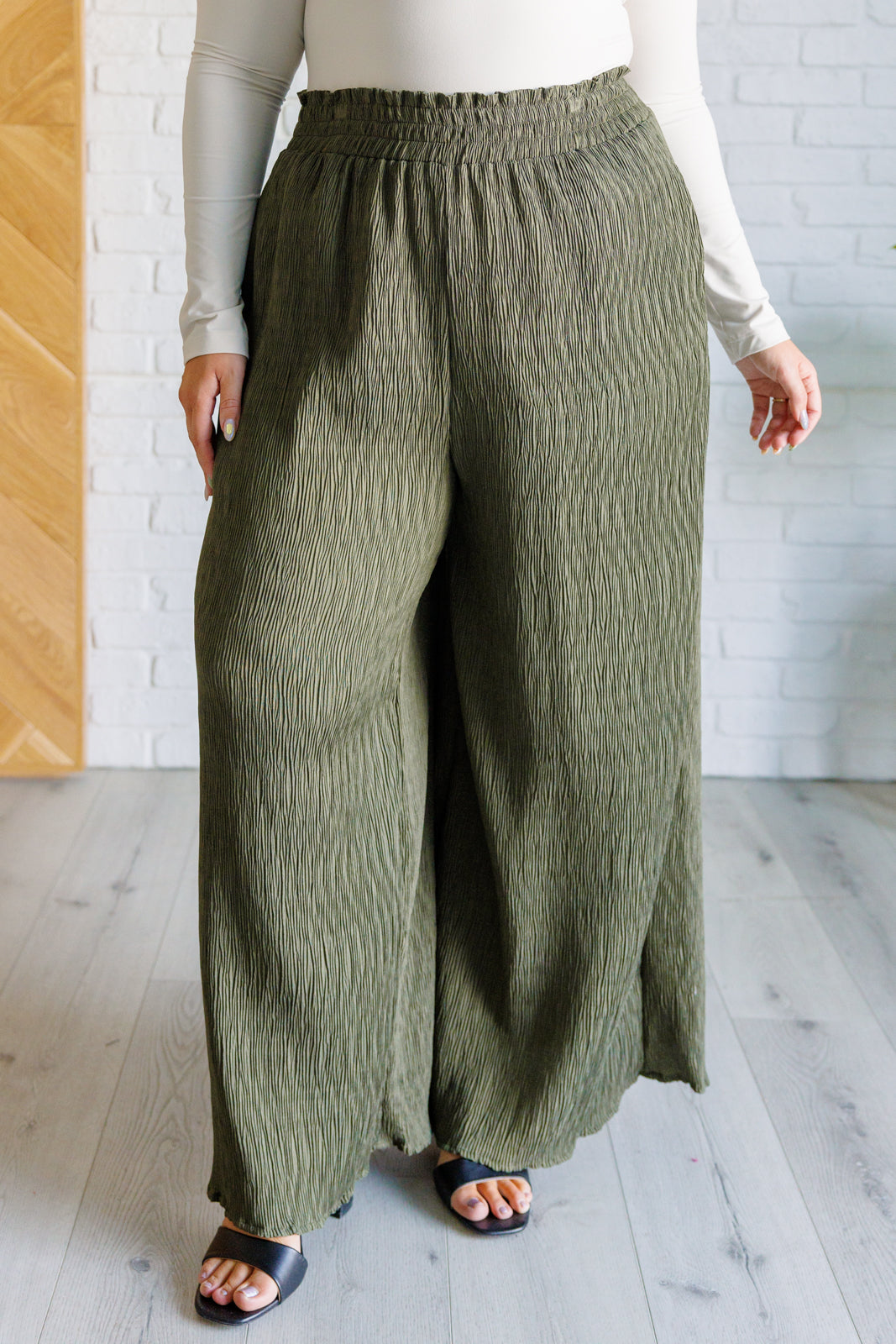 Harmony High Rise Wide Pants in Olive - Charming Charlie