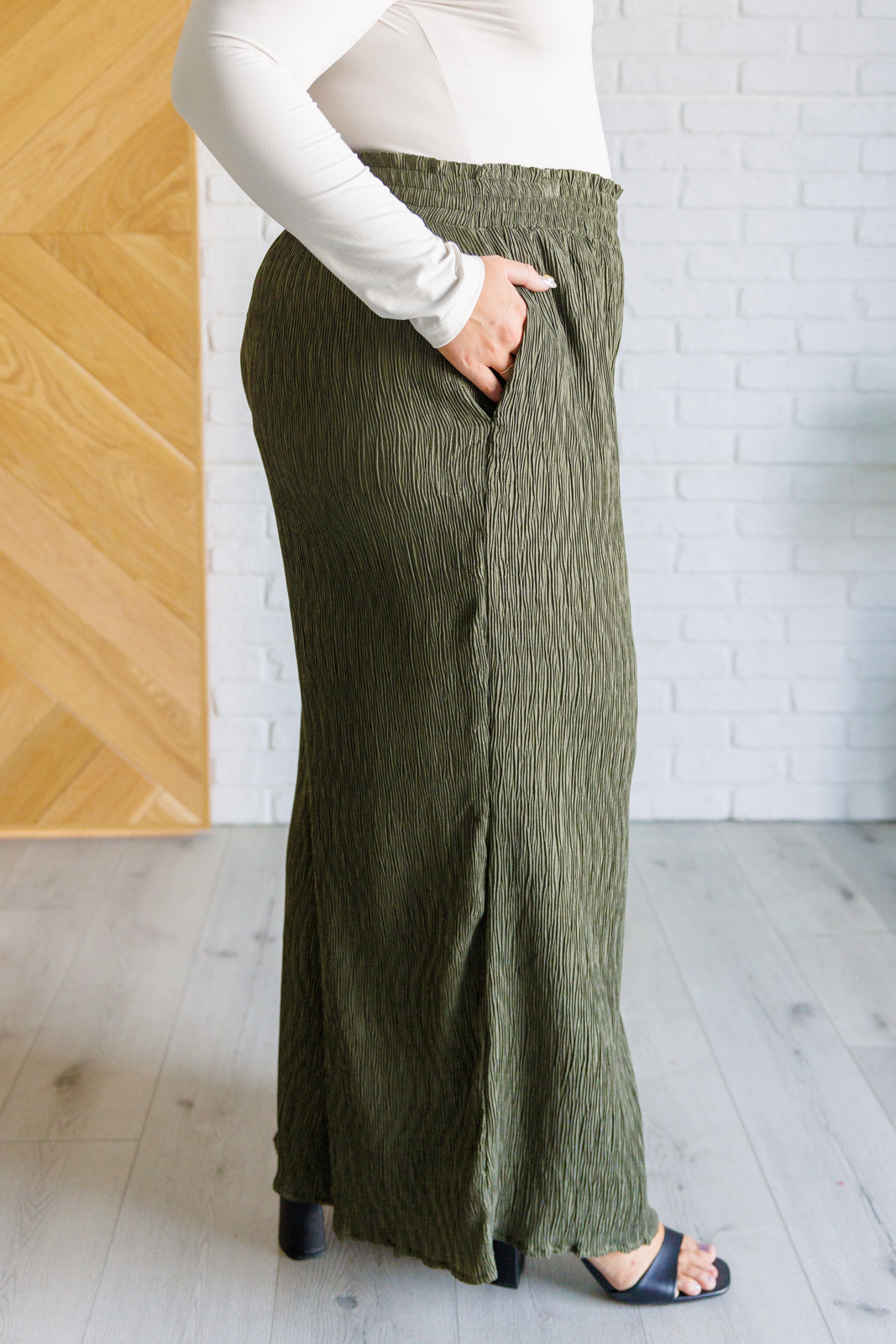 Harmony High Rise Wide Pants in Olive - Charming Charlie