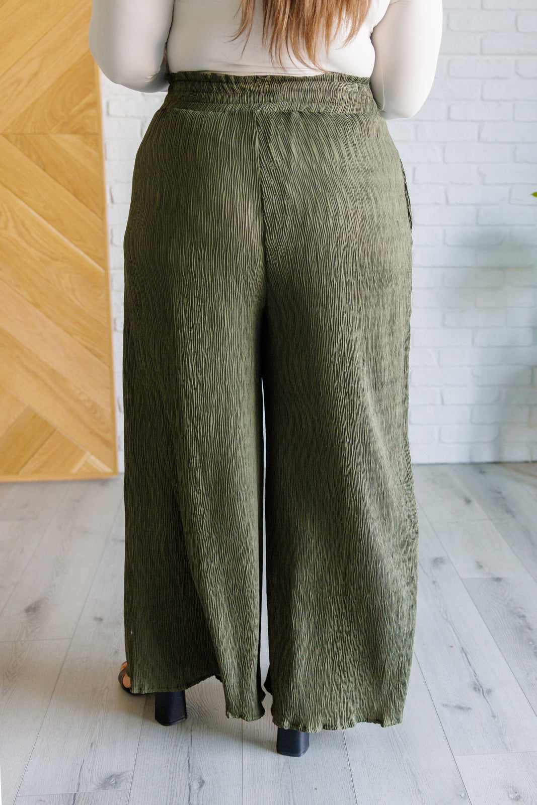 Harmony High Rise Wide Pants in Olive - Charming Charlie