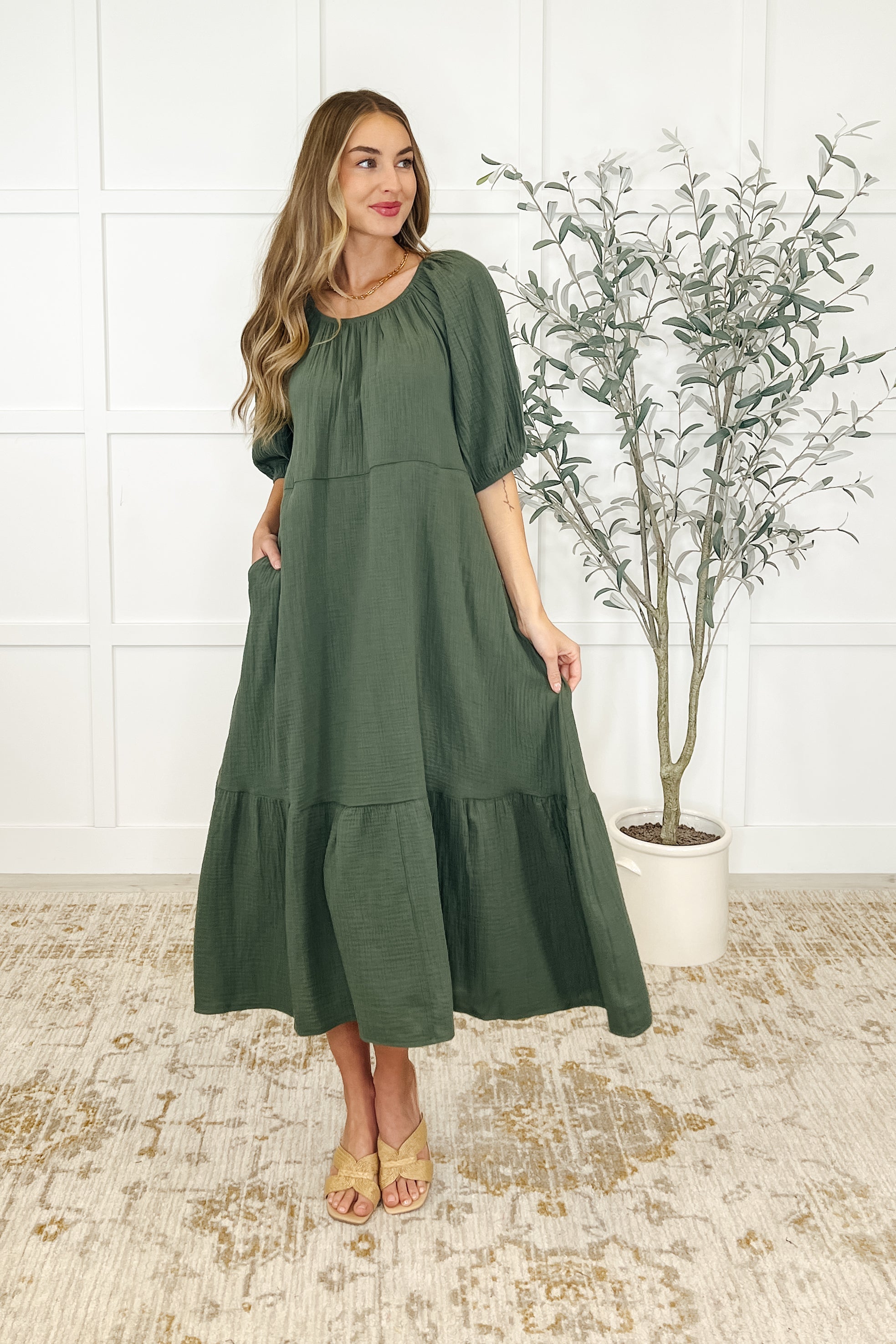 Hazel Dress in Dusty Pine - Charming Charlie