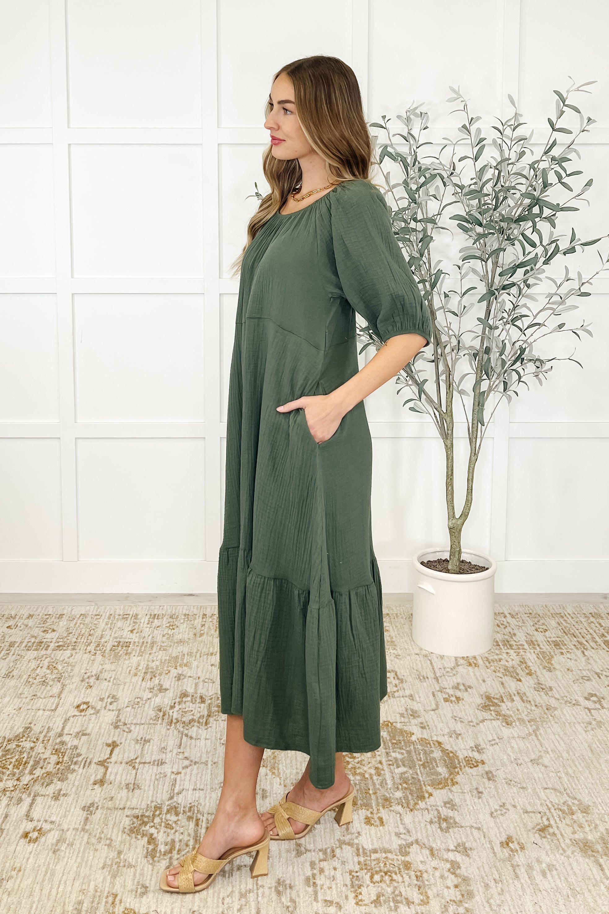 Hazel Dress in Dusty Pine - Charming Charlie